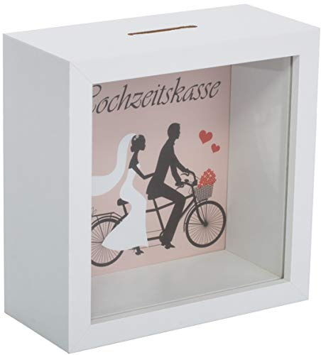 Brandsseller Spardose Hochzeitskasse Sparbüchse Bilderrahmen Design aus Holz und Echt Glas - Weiß