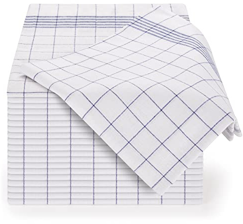 Blumtal 20er Set Premium Geschirrtücher - Hochwertige Geschirrhandtücher, 100% Baumwolle, blau kariert, 50x70 cm