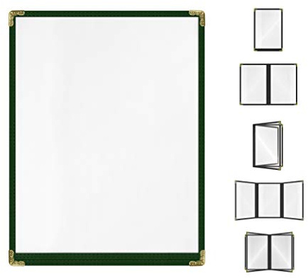 Goodsmart Restaurant Menu Covers - Green, 25 Pack, 8.5 x 11, 1-Page/2-View, Top-Loading Vinyl Menu Holders, Clear Sleeves, Double-Stitched Edge, Leather-Style Café Covers with Gold Corners