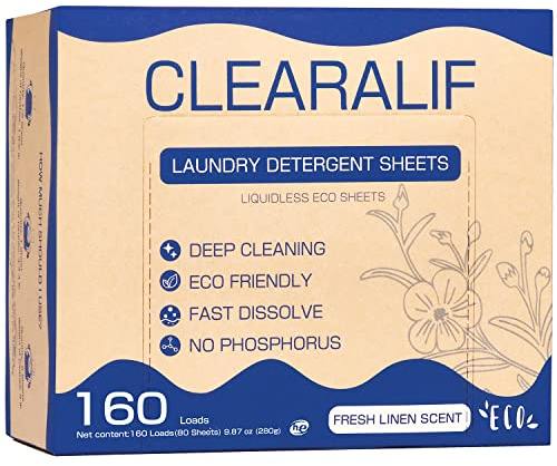 CLEARALIF Laundry Detergent Sheets Up to 160 Loads, Fresh Linen - Great For Travel,Apartments, Dorms,Laundry Detergent Strips Eco Friendly & Hypoallergenic