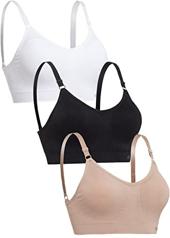 Channo Reggiseno Sportivo Comodo e, Senza Ferretto e Senza Cuciture, con Imbottitura Rimovibile - Confezione da 3, Base, S/M