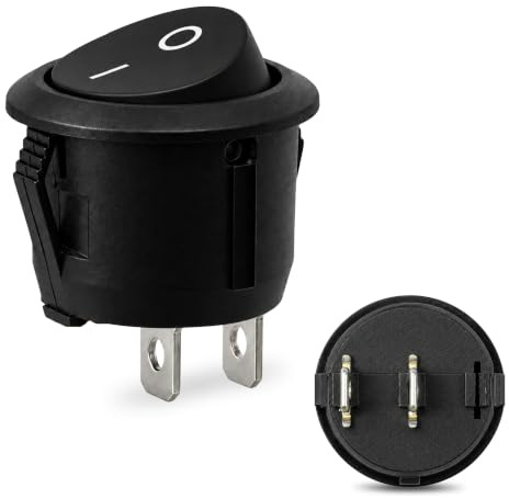 Interruptor Redondo Basculante SPST ON/OFF 2 pin, 1 Unidad | Encendido/Apagado, 250 V - 6A | 125 V - 10A, PVC, Negro sin luz