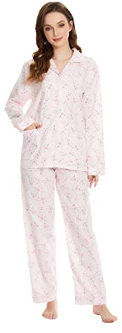 GLOBAL Conjunto de Pijama para Mujer 100% Algodón | Parte Superior Con Botones y Parte Inferior Con Cordón | PJS S-XXL