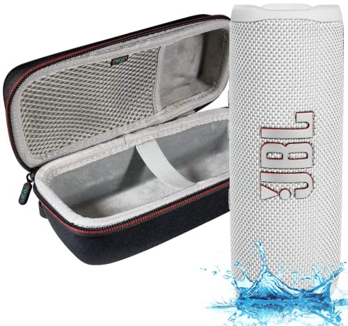 JBL Flip 6 - Enceinte Bluetooth portable étanche - Son puissant et basses profondes - IPX7 étanche - 12 heures d'autonomie - Avec étui rigide Megen - Blanc