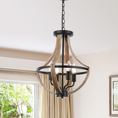 Eoodis Lustre de ferme rustique à 4 lumières, suspension réglable en hauteur, plafonnier vintage en métal pour salle à manger, cuisine, salon (ampoule non incluse)