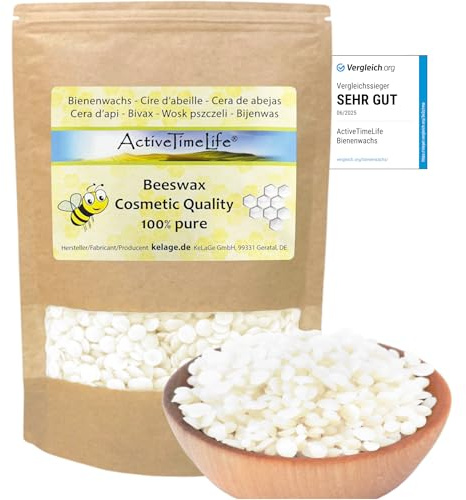 ActiveTimeLife® Bienenwachs Pastillen weiß | Premium | 200 g ideal für Kosmetik Kerzen Cremes Salben Seifen Wachstücher - Das Original im praktischen Zip-Beutel