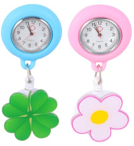 Pack Einziehbare Krankenschwester Taschenuhr mit Clip | Kunststoffgehäuse mit Glas, Tragbares 2 Stück, für Pflegezubehör und Klinikalltag