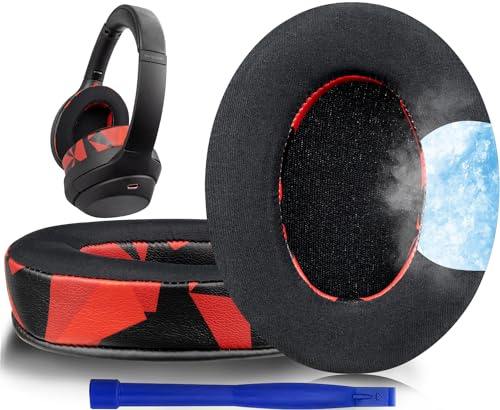 SOULWIT Cooling-Gel Replacement Earpads for Sony WH-1000XM3 (WH1000XM3) Over-Ear Headphones, Ear Pads Cushions with High-Density Noise Isolation Foam, Added Thickness - Red Storm