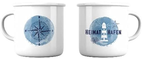 Generisch Ein Becher Emaille Maritim. ca.13x9cm Metall ca.450ml, Heimathafen mit Leuchtturm