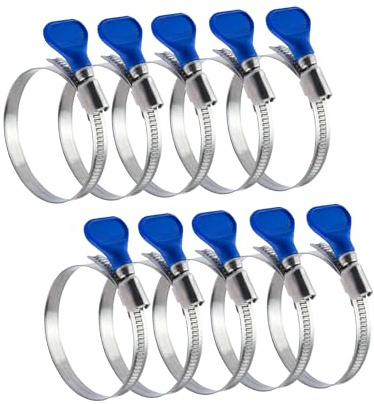 POWERTEC 70262V 2-1/2 Inch Key Hose Clamp, Thumb Screw Key Adjustable Stainless Steel Hose Clamps for Dust Collection, Dust Collector and Dryer Vent Hose, Pipe Clamp, RV Clamp, Worm Gear Clamp, 10pk