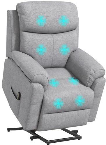 HOMCOM Power Lift Recliner Chair with 8 Point Massage, Electric Lift Chair for Elderly, Overstuffed Linen Fabric Riser and Reclining Armchair with Remote Control, Side Pockets, for Living Room, Grey