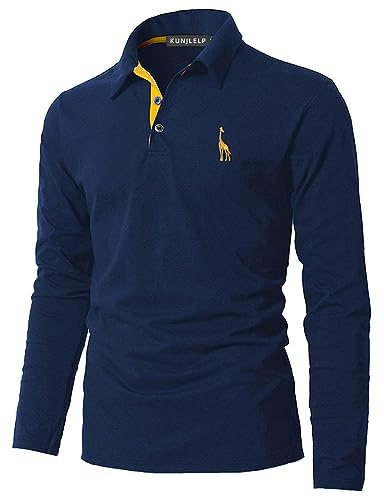 KUNJLELP Poloshirt Herren Langarm, T Shirts Männer, Hemd Herren Giraffe Stickerei T-Shirt Golf Sports Polo
