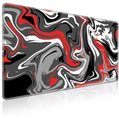 Uniqcasa Gaming Mouse Pad XXL Extended Fluid Pattern Mouse Pad 31.5x15.7inch, Large Abstract Big Computer Mouse Mat Desk Pad with Non-Slip Rubber Base and Stitched Edge for Home Office-Red Fluid