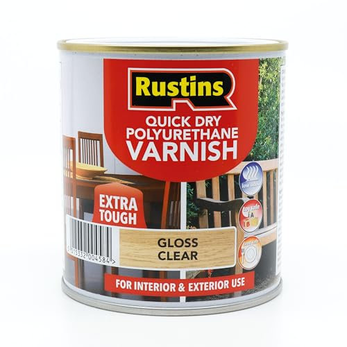Rustins Quick Dry Poly Varnish Gloss Clear 500ml -Tough, Water-Based Clear Finish in Gloss, Matt or Satin; Durable Protection for Interior Wood, Furniture and Floors