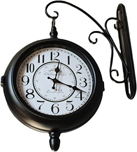LUOYAOB Retro Bahnhofsuhr Garten im Freien doppelseitige Uhr, doppelseitige antike Wanduhr, Schmiedeeisen Zwei Gesichter Wandhängeuhr, for Terrasse, Garage, Außenbereich Antique Look Bahnhofsuhr