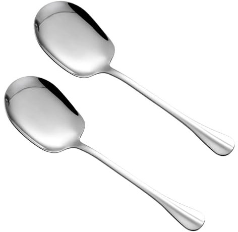 25 cm Servierlöffel Edelstahl, 2 Stück Salatbesteck mit Langen Griffen, Vorlegelöffel Groß Edelstahl Salatlöffel für Bankett Buffet Restaurant