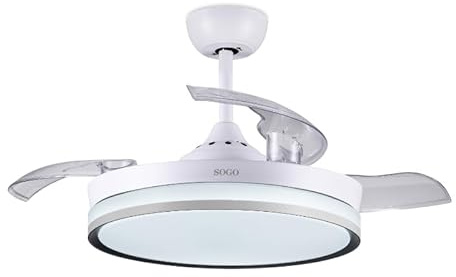 SOGO Ventilador de Techo con Luz LED y Mando Distancia para Control Remoto - Lámpara Ventilador Techo Dormitorio con 3 Aspas Plegables y 6 Velocidades - Luz de Techo con Función Reversible