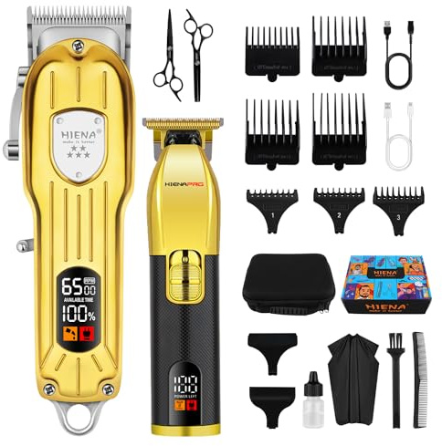HIENA PRO Haartrimmer Kit für Herren Haarschneidemaschine Haarschneider Kit, Barttrimmer Akku-Friseur Professionelles Haarschneide-Set Bartschneider (Gold Schwarz)