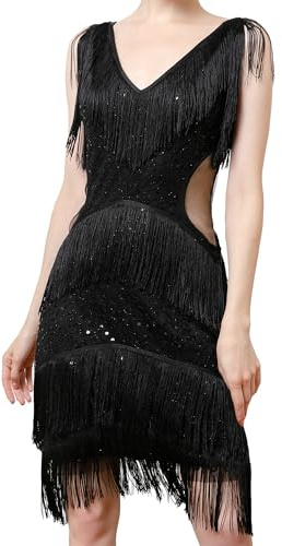 MUNAFIE 20er Jahre Kostüm Damen Fransenkleid Pailettenkleider Glitzerkleid für Damen 1920er Gatsby Charleston Party Kleider Damen