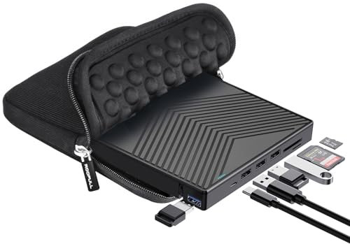 ROOFULL External CD DVD Drive Player Burner USB 3.0 Portable CD/DVD-ROM +/-RW Optical Disk Drive with 4 USB Ports + 2 SD/TF Card Reader + Carrying Case for Laptop PC Windows Mac Linux Computer