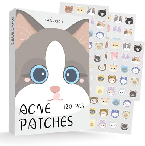 CELECARE Cat Pimple Patches,Cute Pimple Patches,Acne Patches for Face, Cute Stickers,Salicylic Acid & Tea Tree, 120 Hydrocolloid Dots in 20 Colors for Face,Cute Cat Pimple Stickers