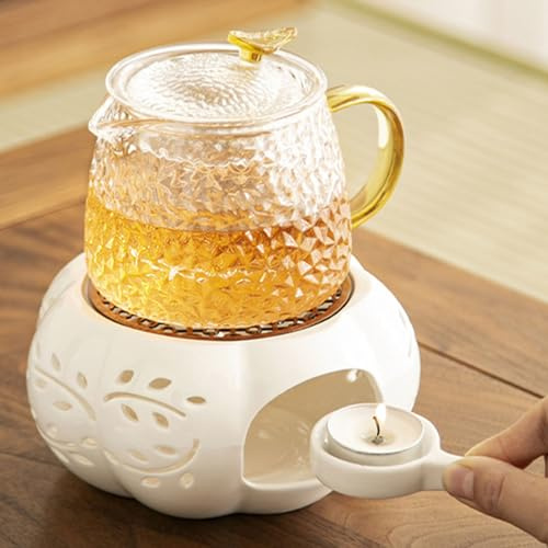 Dxcaicc Ceramic Teapot Heater with Spoon for Heating Tea,Coffee and Milk Tea Warmer for Teapot,Ceramic Teapot and Other Heatproof Dish Warming Use