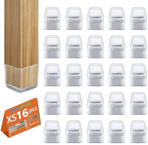 Stuhlbeinkappen Eckig, 16pcs Schutzkappen für Stuhlbeine mit Filz, Bodenschoner für Stühle, Klare Silikon Stuhlbeinschoner Zum Schutz von Böden，Sehr klein(17-22MM)