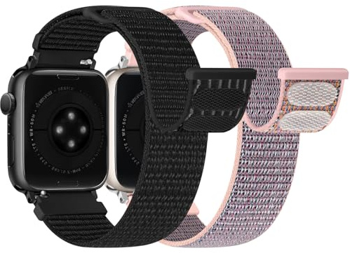 Runostrich Nylon Sport Strap Compatible with Apple Watch Strap 49mm 46mm 45mm 44mm 42mm 41mm 40mm 38mm Women Men, Adjustable Solo Loop Bands for iWatch Series 11 10 9 8 7 6 5 4 3 SE Ultra, 2 Pack