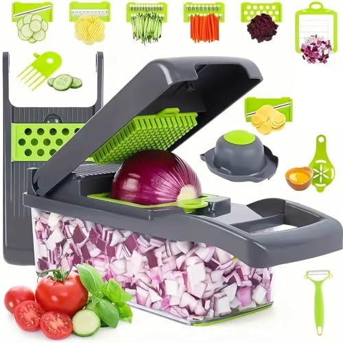 Hachoir Pro, Multifonctionnel, Hachoir à Légumes, Hachoir à Légumes avec 6 Lames, Coupe-légumes de Cuisine, Coupe-légumes,GrisB-29.7×11×10.5CM/11.69×4.33×4.13IN/4019(GreyA)