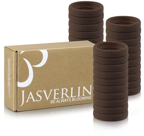 JASVERLIN 30 st sömlösa tjocka bomullshårband, 6,5 cm stora elastiska band, skadar inte halka hästsvanshållare för kvinnor flickor män, mjukt tyg för tunt fint lockigt hår (brun)