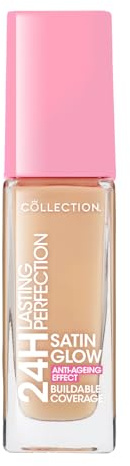 Collection Cosmetics Lasting Perfection Satin Foundation, Full Coverage, Anti-Ageing Effect, 24 Hour Wear, Contains Hyaluronic Acid, 27ml, Cashew Neutral