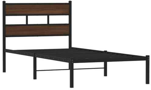 vidaXL Giroletto Senza Materasso con Testiera Rovere Marrone 100x200cm, Telaio Letto, Letto, Struttura Letto in Metallo, Letto Singolo