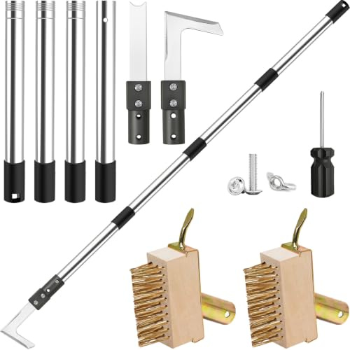Patio Weed Remover Tool, 160 cm Weed Brush Long Handle, Heavy Duty Patio Scraper & Wire Brush, 3 Different Durable Weeder Tools Heads for Cleaning Block Paving and Driveway