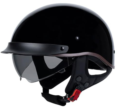 HALYING Retro Motorradhelm Halbschalenhelm mit ECE Genehmigt Braincap mit Visier und Herausnehmbares Innenfutter Schnellverschluss Schnalle, Jethelm Retro, Chopper Helm, Scooter Helm