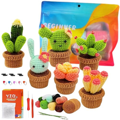 ANGAHE creating moments Kit de crochet pour adultes et adolescents : kit de crochet facile pour créer des amigurumi - idéal pour les débutants, tout est inclus dans le kit pour réaliser les 6 cactus.