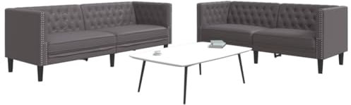 Xichuzi 2-TLG. Chesterfield-Sofa-Set Grau Kunstleder, Loungesofa, Sofas & Couches, Relaxsofa, Couch für Wohnzimmer - 3209277