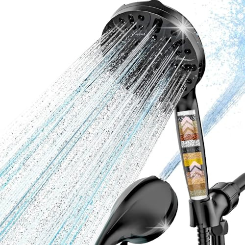 AQANakki Filtered Shower Head with Handheld, High Pressure 9 Settings Shower Filter Head for Hard Water, Built-in Power Spray, Hard Water Filter Showerhead-Remove Chlorine-Dry Skin,Hair(Matte Black)