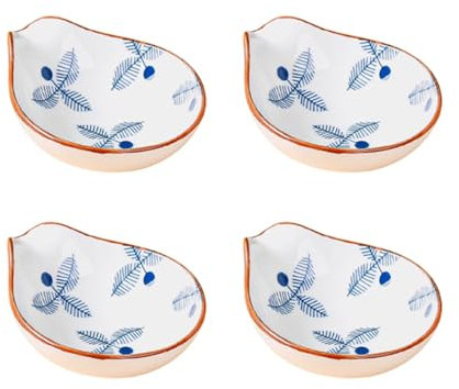 Ciotole per Immersione, Ciotole per Salsa, Piatti di Porcellana con Design a Foglie Blu e Bordo Marrone, Ciotole per Immersione per Sushi
