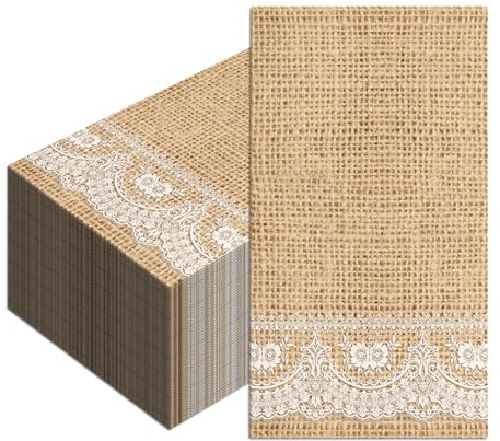 120 Pcs Burlap Printed Guest Napkins Burlap Napkins Brown White Lace Disposable Hand Towels for Bathroom Wedding Birthday Baby Shower Camping Rustic Kitchen Decor