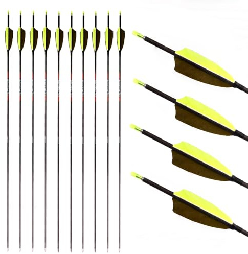 PHILOCS 12 Stück ID 4,2 mm Jagdpfeile mit Gelb Armeegrün Truthahn-Feder Spine 300 350 400 500 600 700 800 900 1000 1100 1300 1500 1800, für Jugend Erwachsene Bogenschießen Praxis & Jagd