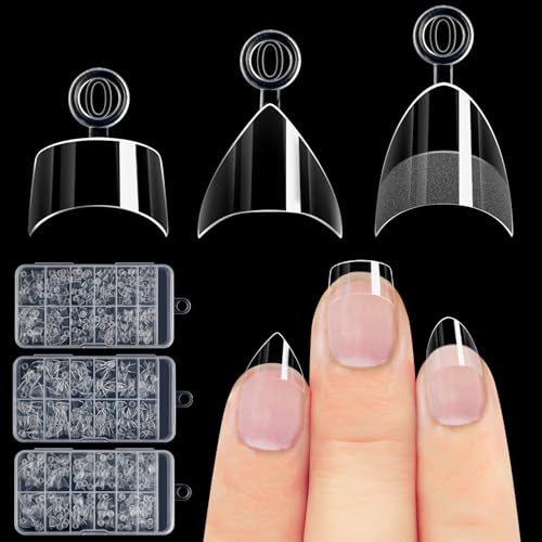 360 Stück Nageltips für Gelnägel, 12 Größen Soft Gel Nageltips, Kurze Halbe Abdeckung Mandel Nägel, Kleine Verjüngt Quadratische Nägel Spitzen, Kleindreieckige Nagelspitzen, für Nagelstudios und DIY