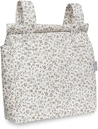 Danielstore Bolso Carrito Bebé – Bolsa Panera de Algodón para Carro de Bebé, 34x34 cm, 2 Compartimentos con Cremallera, Organizador para Paseo