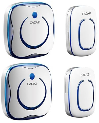 SLDAGe Sonnette sans Fil Exterieur Etanche avec 2 Récepteurs 2 émetteur, Portée de 300M, IP66 Etanche Carillon, 36 Mélodies et 4 Niveaux Volume, Indicateur LED Bleu, pour Maison, Hôtel -Bleu Marine