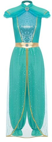 Miutii Damen Bauchtanz Kostüm Arabische Prinzessin Kleid Glitzer Body Overall mit Pailletten Halloween Karneval Fasching Party Outfits