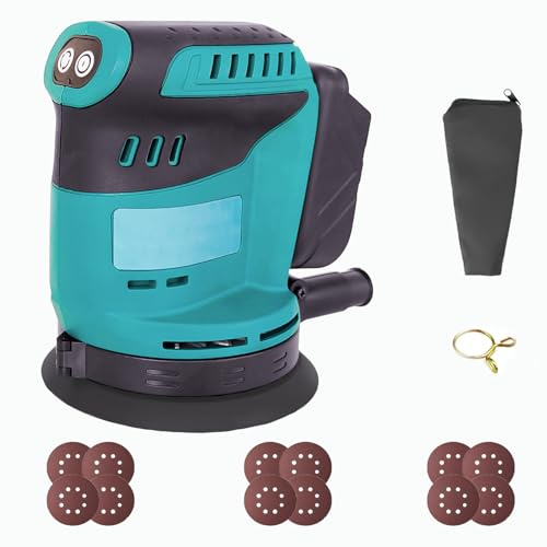Cordless Random Orbital Sander for Makita, 125mm Brushless Electric Orbital Hand-Sander with 12PCs Sandpapers, 3 Variable Speed, for Woodworking, Sanding & Polishing (No Battery)