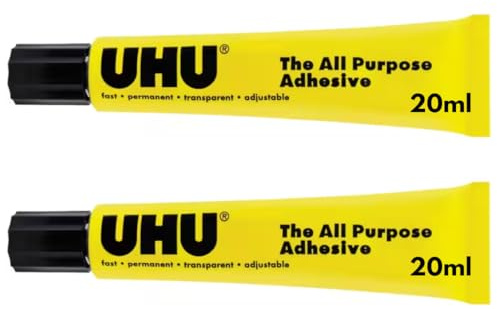 UHU All Purpose Adhesive 2 Pack – 20ml Tubes – Strong Multi-Surface Glue for Paper, Card, Wood, Fabric, Plastic & More – Clear, Fast-Drying General Purpose Glue