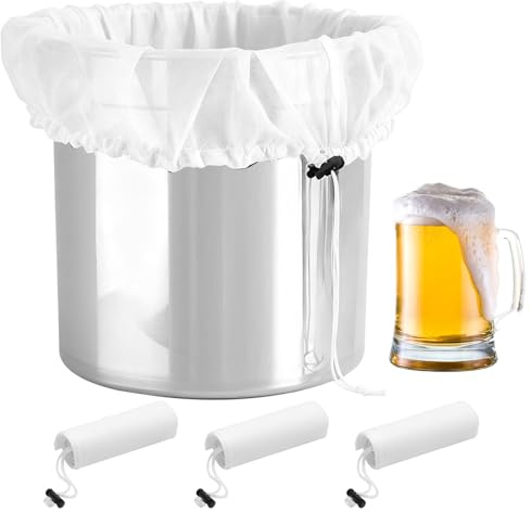 VOSSOT Lot de 3 passoires chiffon– etamine alimentaire, passoire réutilisable – 3 tailles : 40 x 28/46 x 40/66 x 56 cm avec maille fine et cordon de serrage – pour filtre à bière, lait de noix