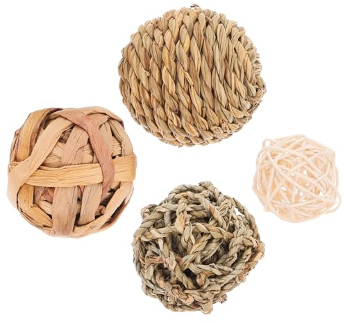 Parliky 4 Pcs Natural Rattan Woven Rabbit Chew for Teeth Cleaning and Biting Training Safe Pet Balls for Bunny Play and Dental Care Animal Chew