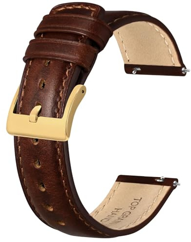 BISONSTRAP Cinturino in Pelle per Uomo e Donna, Pelle Olio Pull-up, Cinturini di Ricambio a Sgancio Rapido, 18mm, Caramello Scuro (Fibbia Dorata)