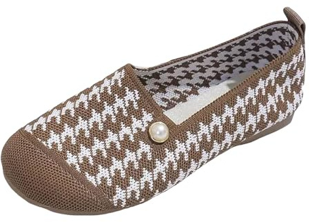 VBEDKDEB Slip On Sneakers da donna per il tempo libero, ballerine da donna, con punta tonda, scarpe da sera casual, comode ballerine, scarpe da tennis, cachi, 36 EU